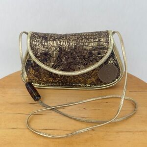 Vintage 80’s Carlos Falchi Reptile Skin Leather Metallic Gold Mini Crossbody Bag